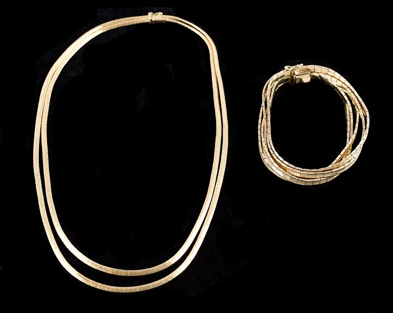 COLLIER OCH ARMBAND, 18k guld. Vikt 84,5g.