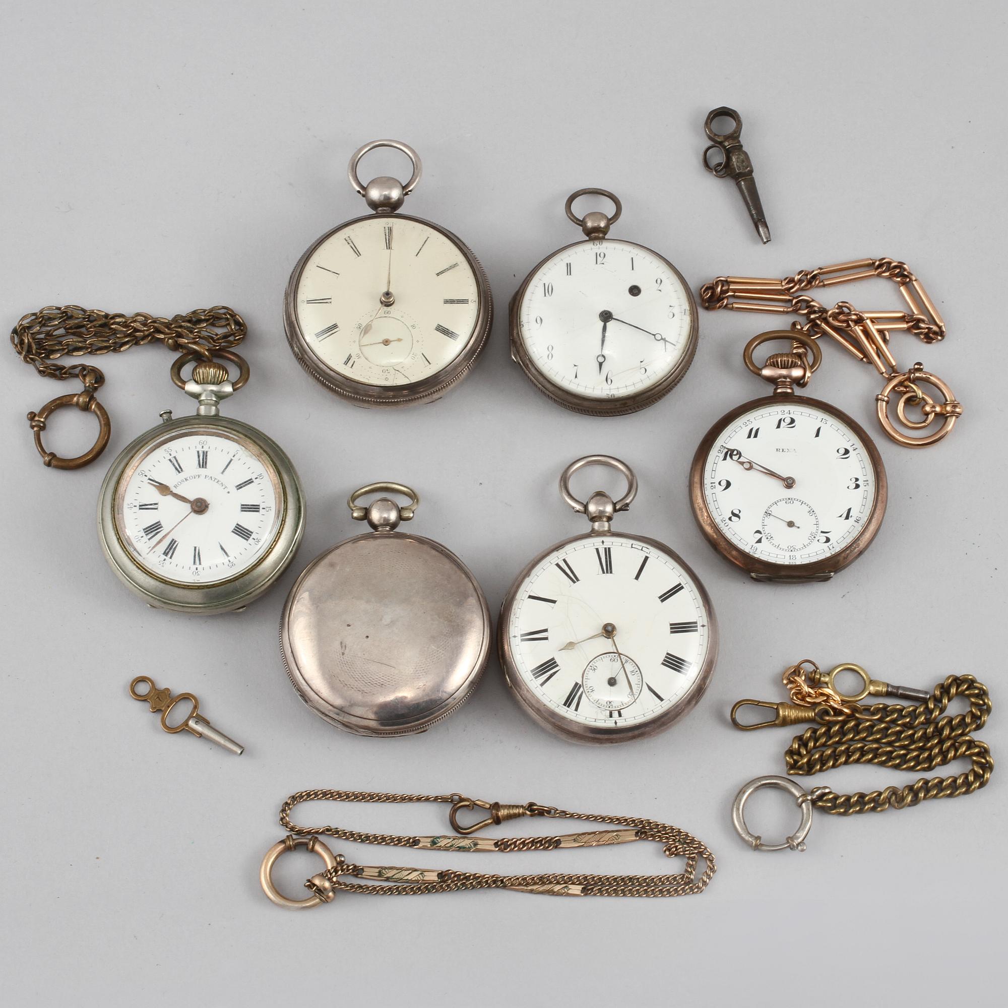 FICKUR, 6 st, delvis silver, 1800/1900-tal.