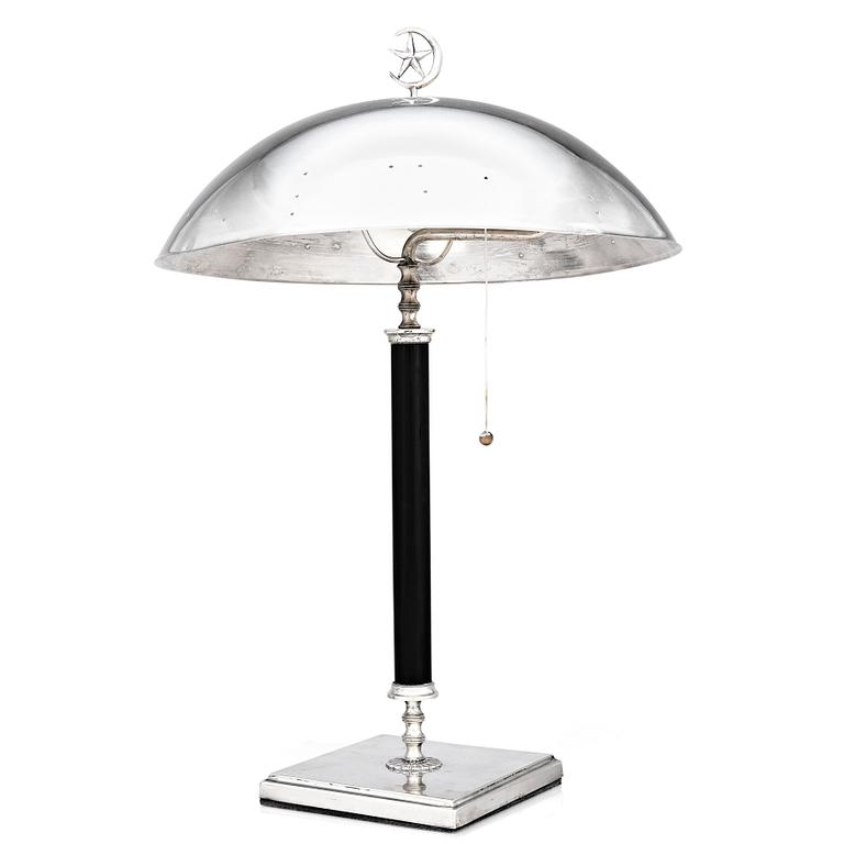 Elis Bergh, attributed to, a Swedish Grace silver plated table light, C G Hallberg, Sweden 1920s.