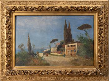 Unknown artist, 19th/20th century, possibly Georg Fischhof. Southern village by the sea.