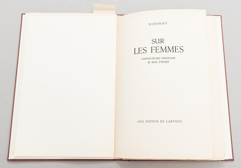 Book, "Sur Les Femmes", Diderot, pointes-sèches originales de Max Papart, Aux dépens de l'artiste, 1952.