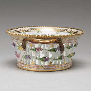 A Royal Copenhagen "Flora Danica" chesnut basket with stand, Denmark, 20th Century.