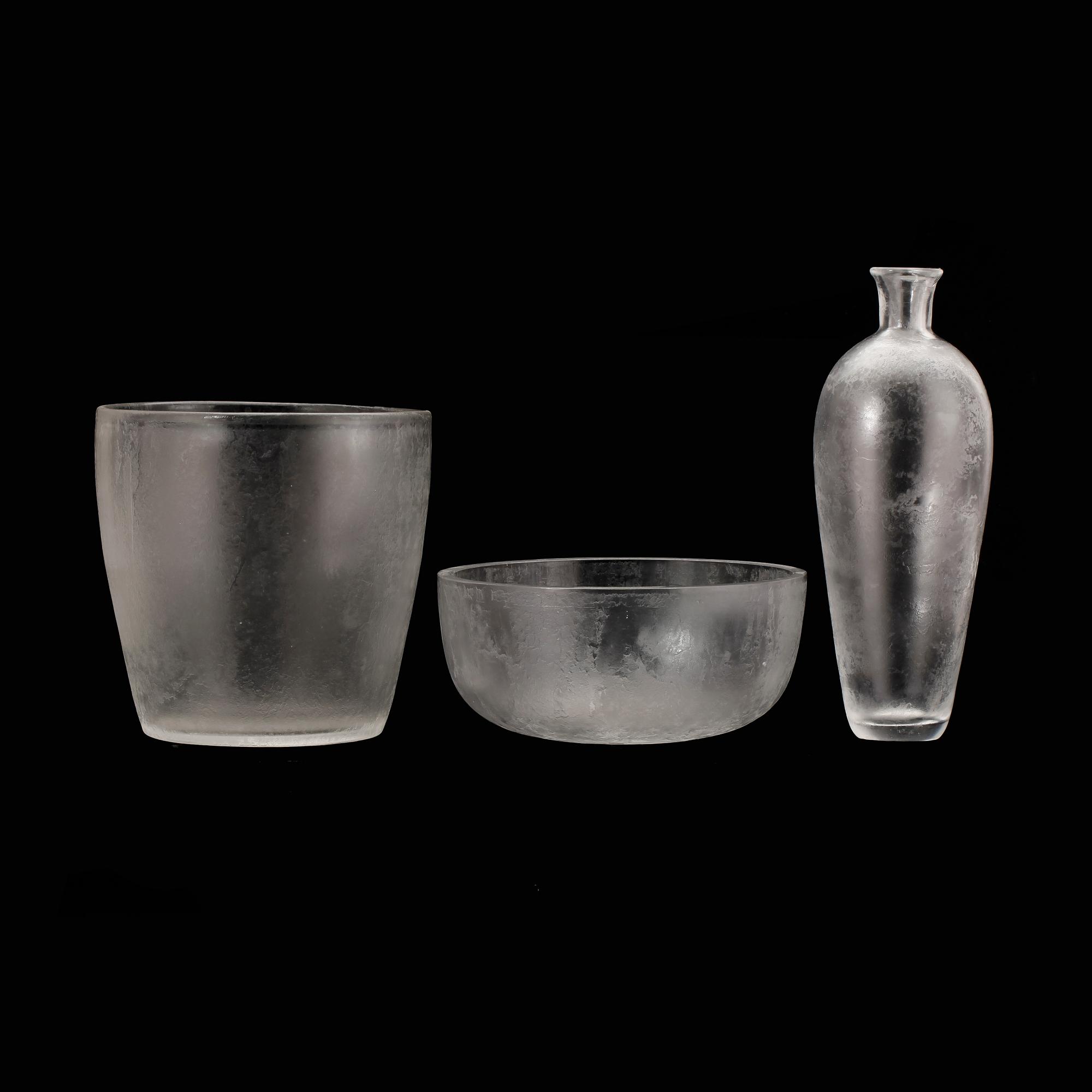 SKÅL, KARAFF samt KYLARE, glas, "iced" Vicke Lindstrand, 1930-tal.