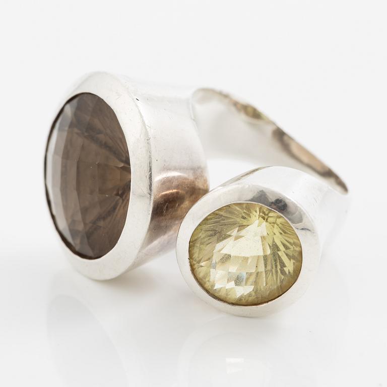 Ring, silver med citrin och rökkvarts.