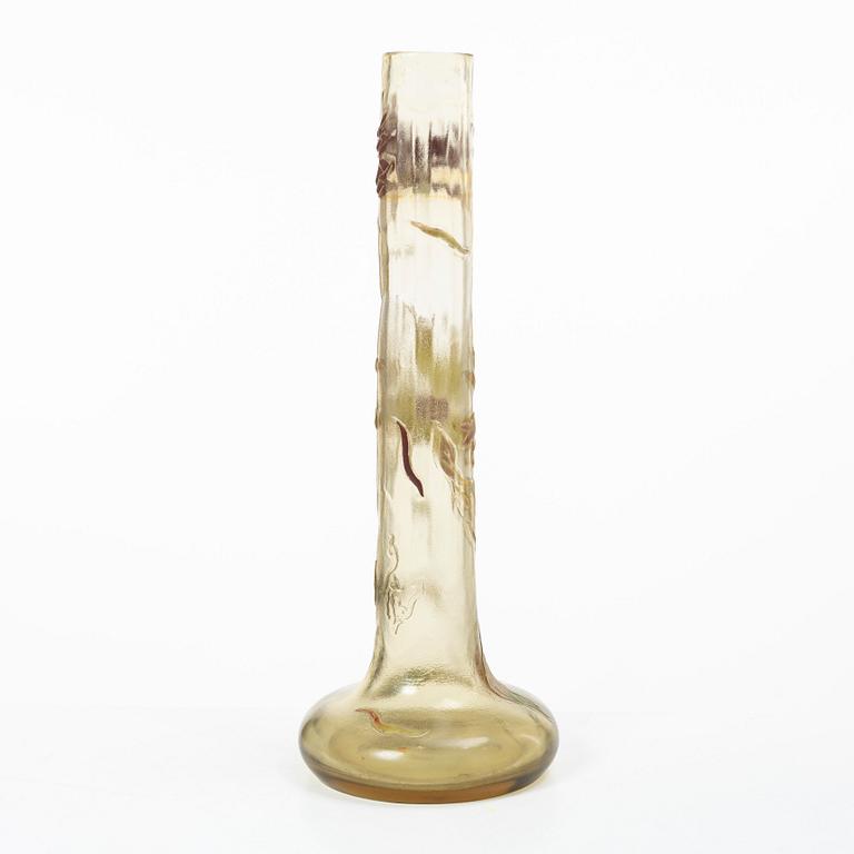 Emile Gallé, an etched and enamelled Art Nouveau glass vase, Nancy, France.