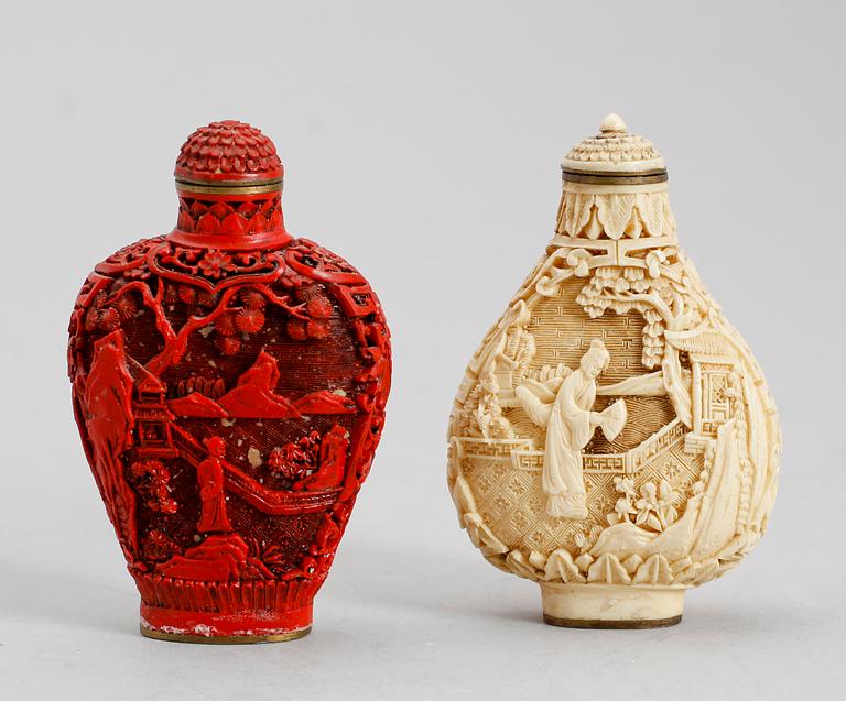 SNUSFLASKOR, lackarbeten, Kina, 1900-tal.