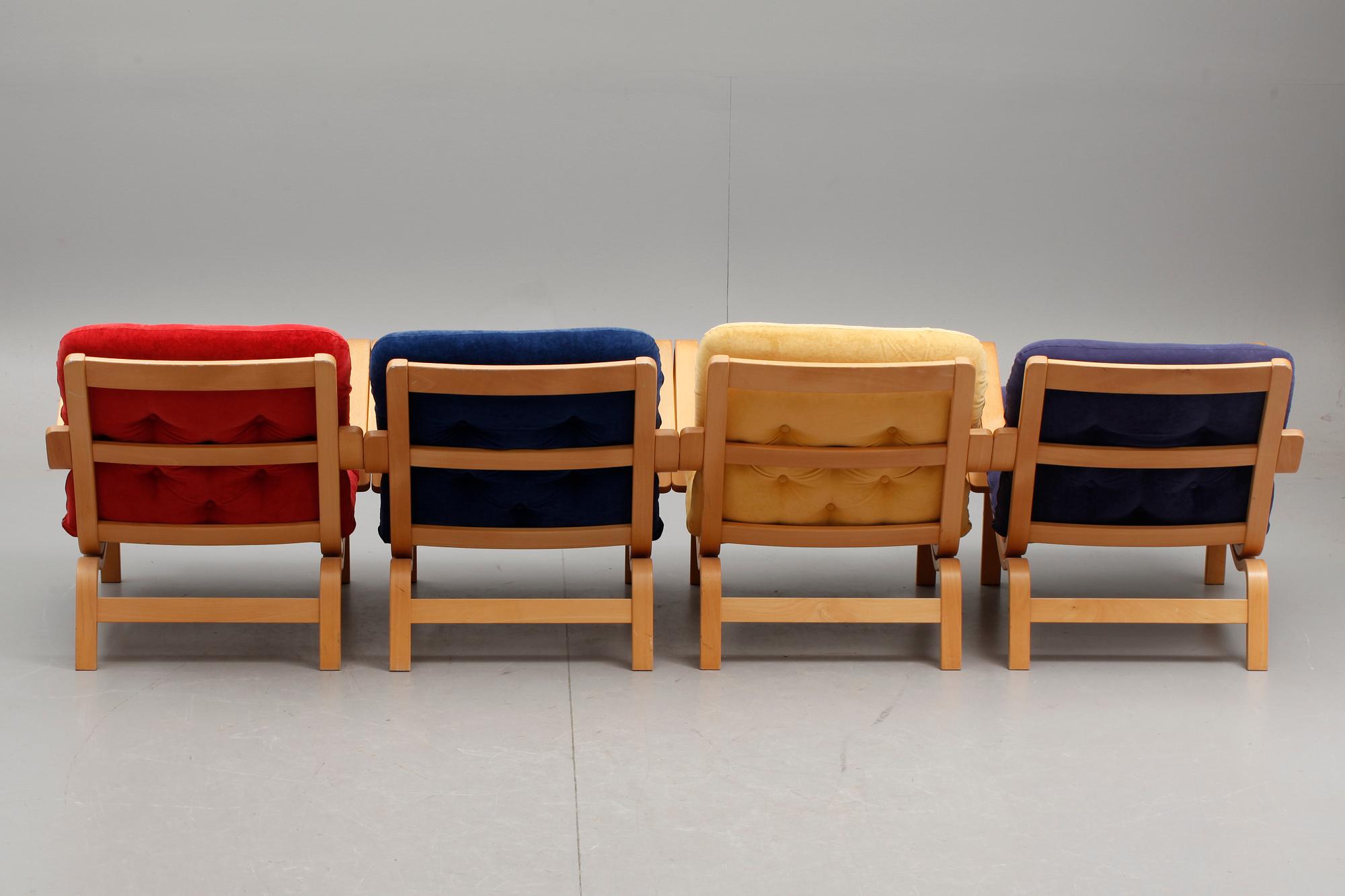 FÅTÖLJER, 4 st.  Yngve Ekström för Swedese.