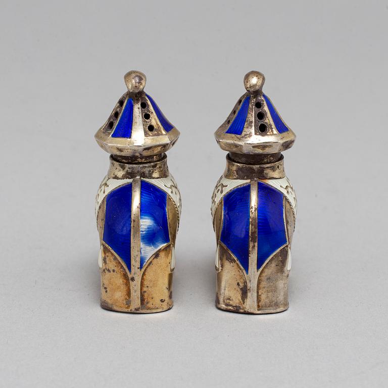 J TOSTRUP, a pair of silver and enamel salts. Oslo, circa 1930.