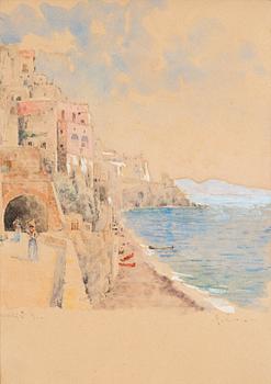 UNKNOWN ARTIST, 19/20th C. Watercolour with heightening white, indistinctly signed and dated Amalfi -91 (?).