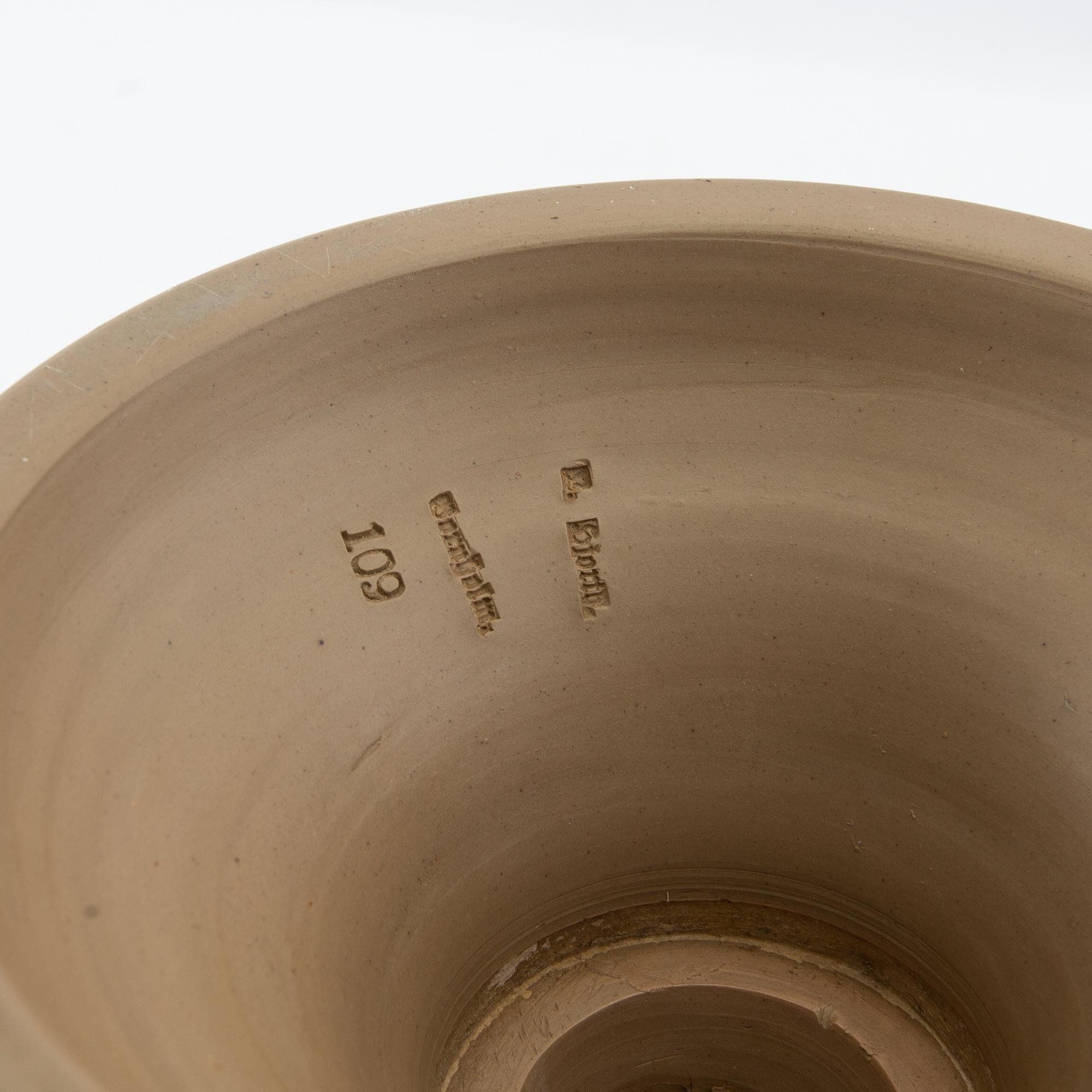 Bowl on foot L Hjorth Bornholm Denmark stoneware.