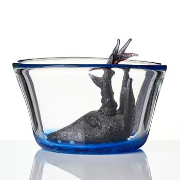 Ernst Billgren, "Simmande rådjur", skulptur, glas, Kosta Boda, ed. 26/30.