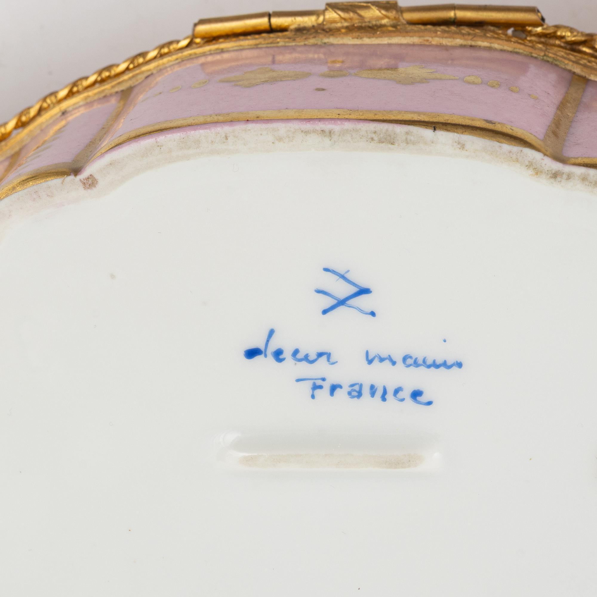 Three porcelain boxes, France, First half and mid 20th century.