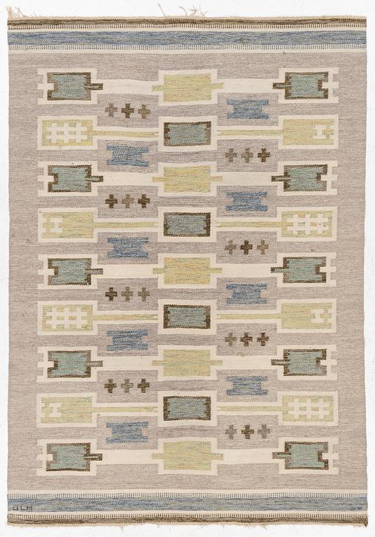 A, flat weave rug, signed JLH (Jönköping County Handicrafts), approx. 242 x 172 cm.