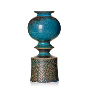 Stig Lindberg, a turquoise glazed stoneware vase, Gustavsberg studio, Sweden 1964.