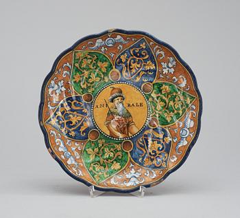 An Italian 'istoriato' maiolica crespina, 19th Century.