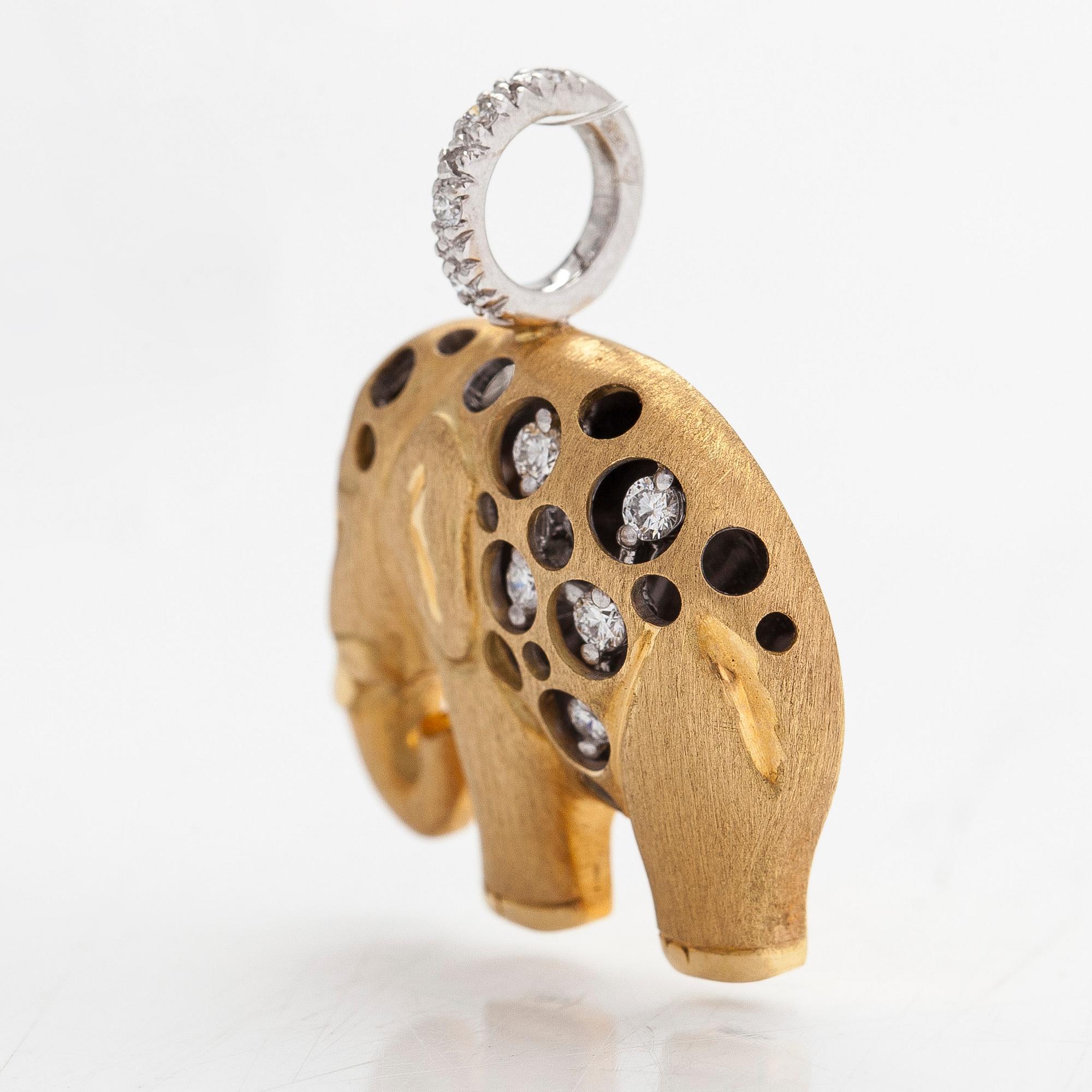 Hänge, elefant, 18K guld, diamanter totalt ca 0.19 ct, Natasha C Jewelry.