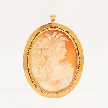 Brooch, 18K gold with shell cameo.