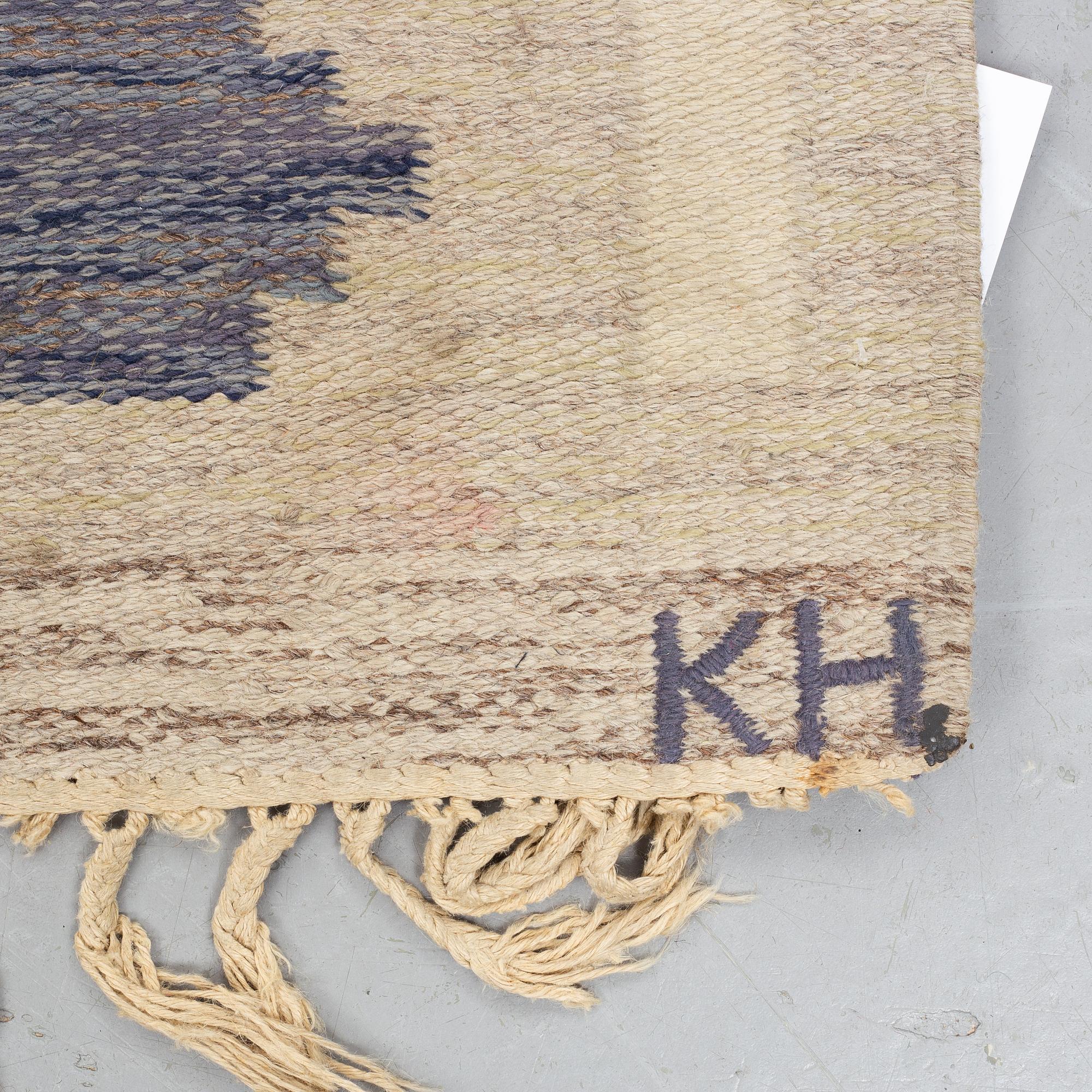 Mary Sandberg, a carpet, flat weave, ca 197 x 131 cm, signed MS KH.
