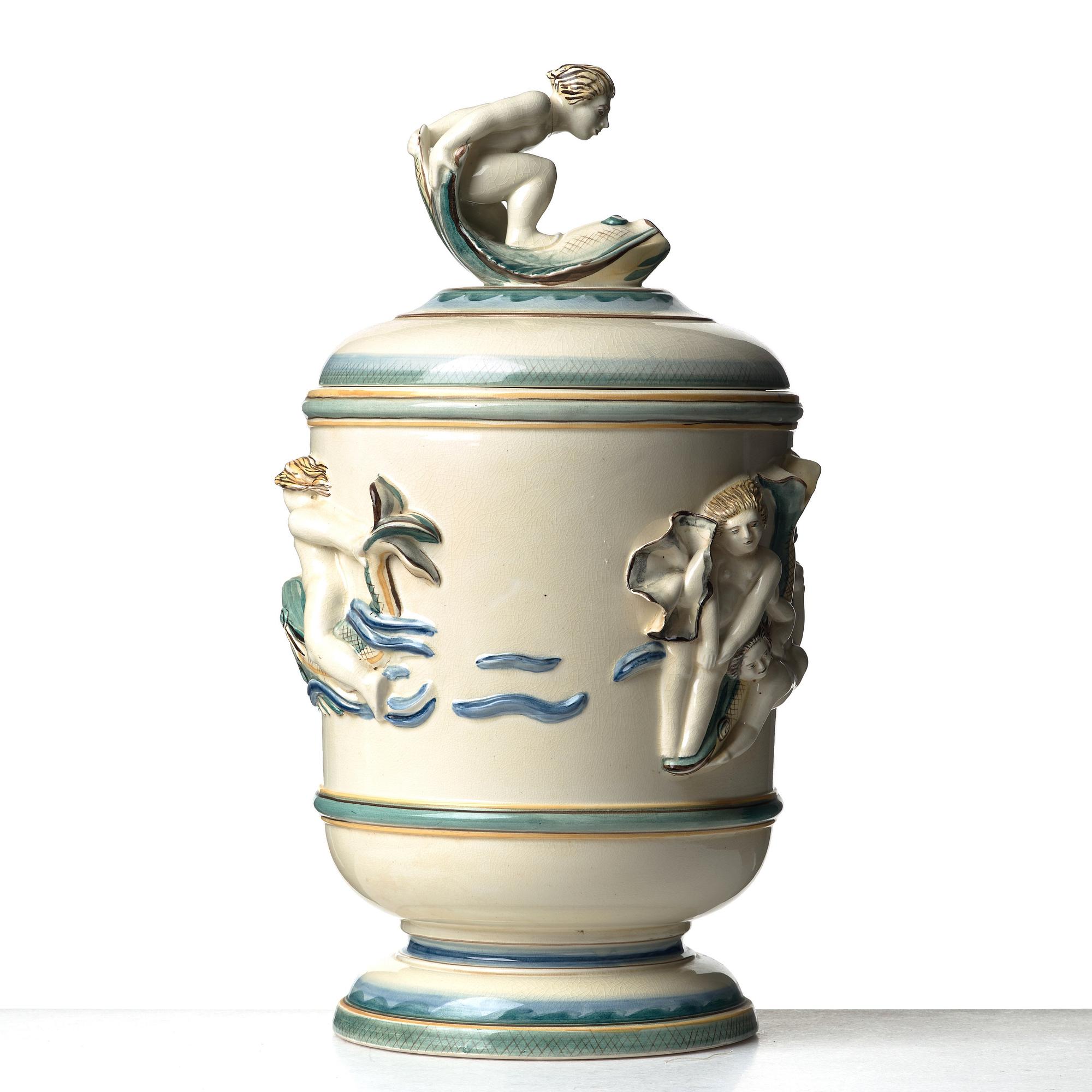 Tyra Lundgren, a creamware urn, Rörstrand, Sweden, ca 1930. This model was included in the 1930 Stockholm exhibition.