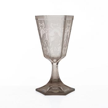 Simon Gate, a glass cup, 'Sex Gracer', Orrefors, Sweden, 1922.