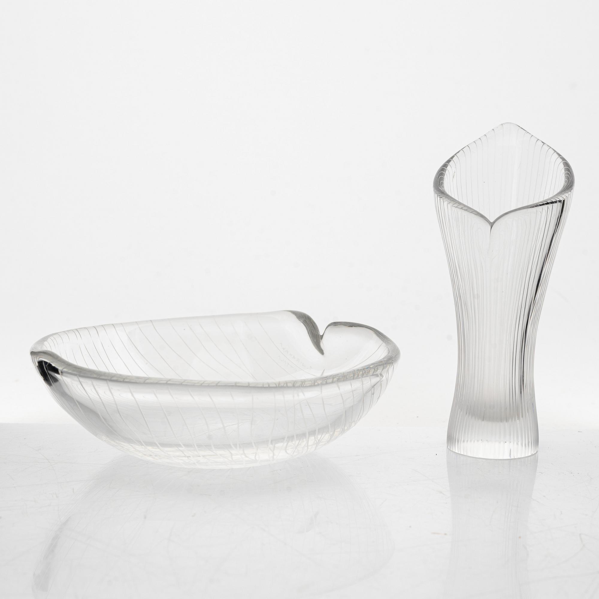 Tapio Wirkkala, skål samt vas, glas, Iittala, signerade.