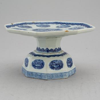 A blue and white footed dish, Qing dynasty, late 19th/early 20th century.