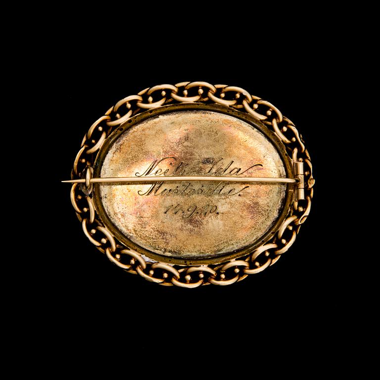 BROSCH, miniatyr, mosaik samt förgylld silver, Italien 1800-talets slut.