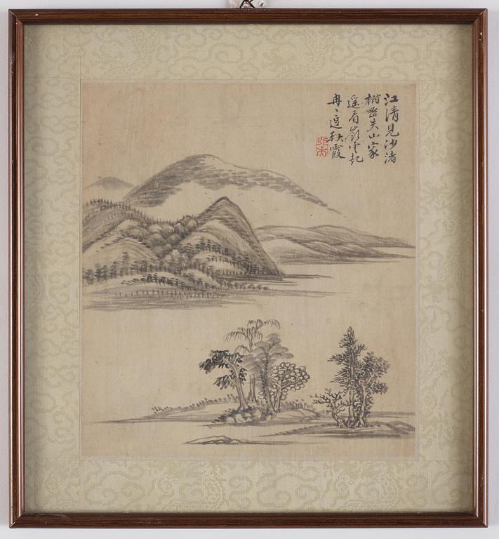 Zhang Geng (1685-1760), albumblad, nio stycken, akvarell och tusch på papper. Qingdynastin, daterad 1728.