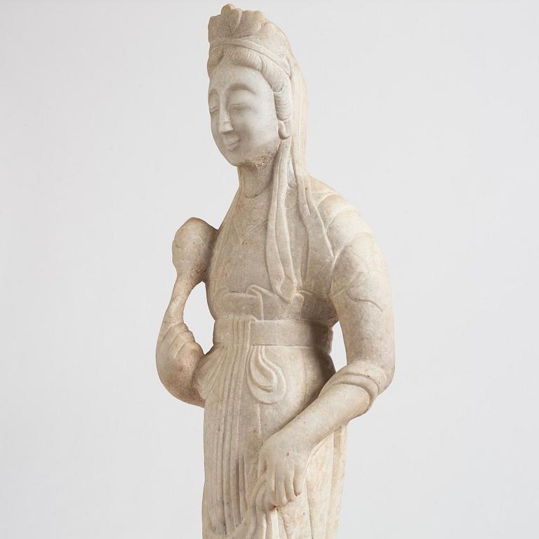 A white stone scultpure of Guanyin, China, presumably early 20th Century.