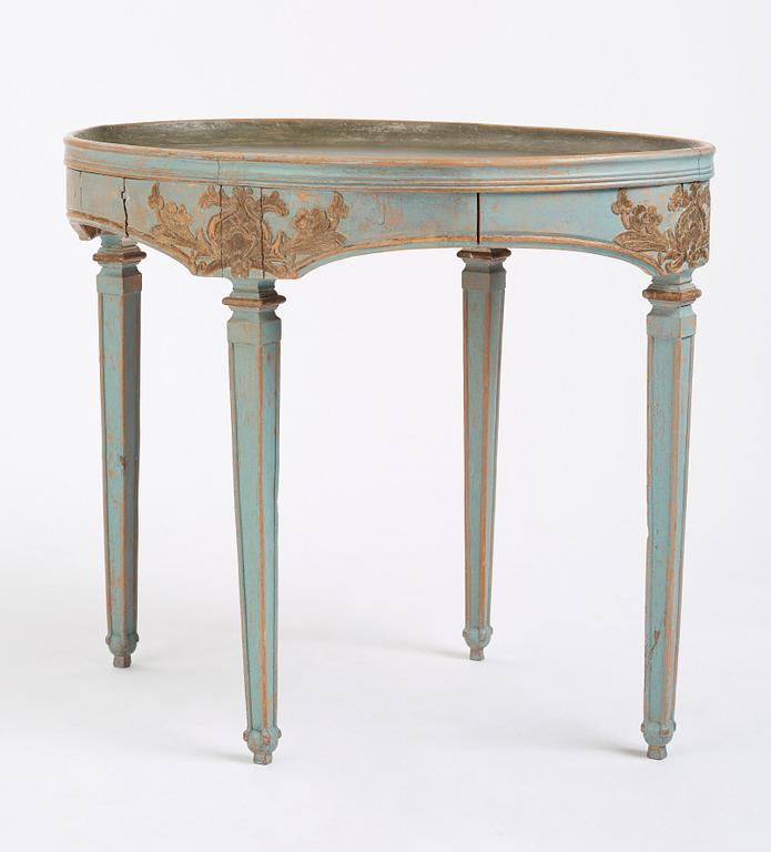 A blue painted Gustavian table, 18th century.