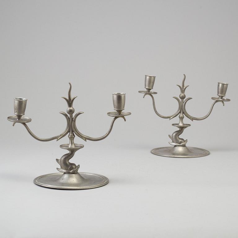 A pair of pewter chandeliers, Firma Svenskt Tenn, Stockholm 1928.