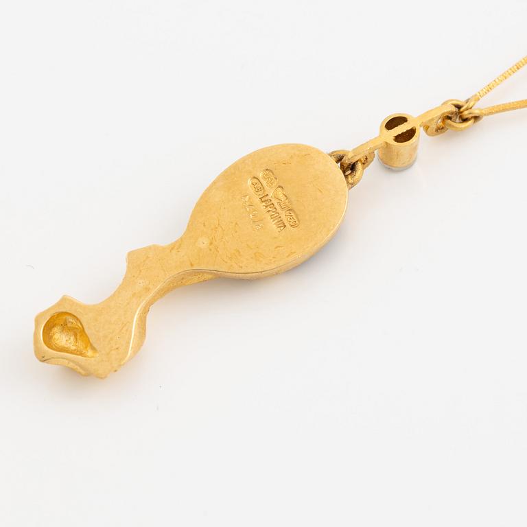 Björn Weckström, necklace "Hindam", 18K gold with spectrolite and octagon-cut diamond. Lapponia 1978.