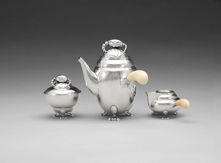 A Georg Jensen three pcs sterling coffee service, 'Blossom', Jensen & Wendel, Copenhagen 1945-51.
