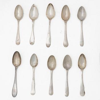 Ten Swedish silver spoons, 18th-19th Century.