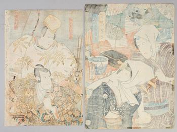 Two woodblock prints by  Utagawa Kunisada (Toyokuni III; 1786-1864), Figures.