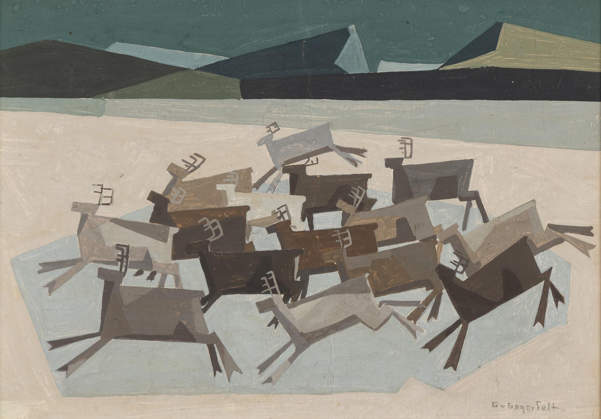 Carl Gunnar von Gegerfelt, gouache på papp-pannå, signerad.