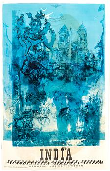 Otto Nielsen, unique poster 'SAS Scandinavian Airlines System', 1958.