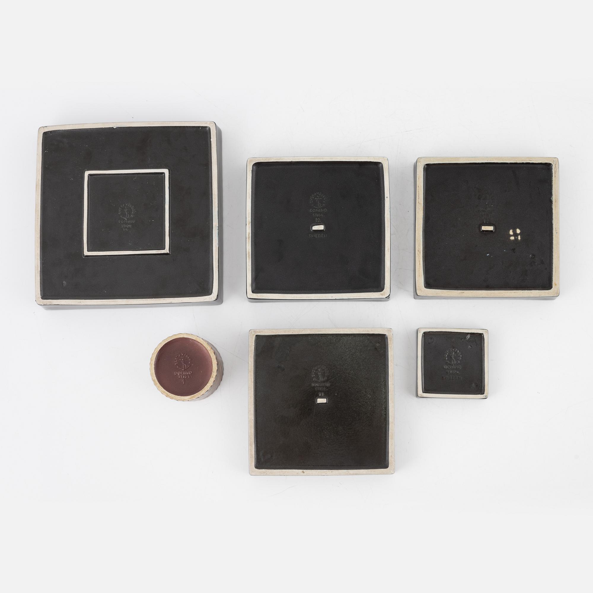 Stig Lindberg, 6 st, stengods, "Domino", Gustavsberg.