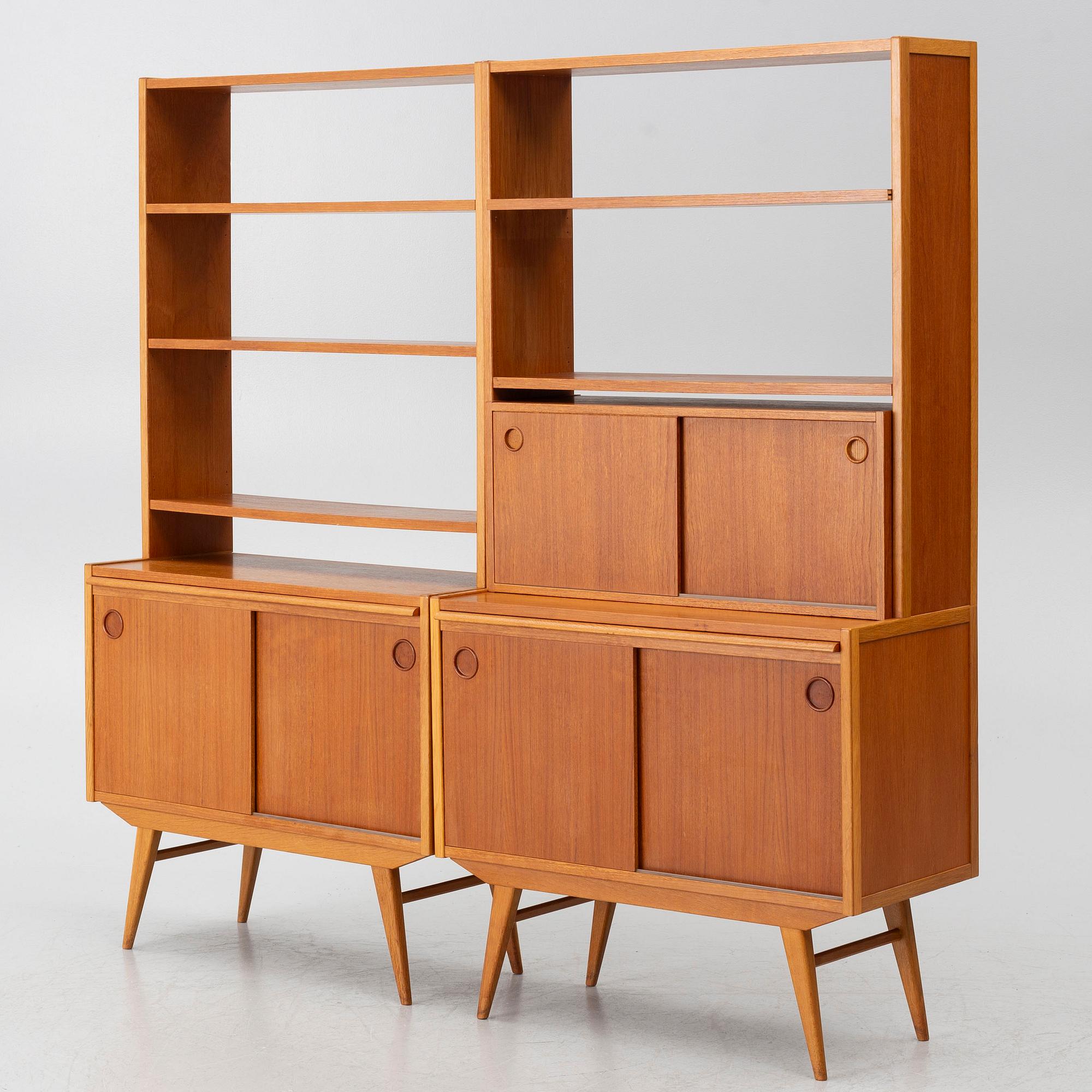 Bookshelves, a pair, mid-20th century.