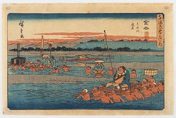 Utagawa Hiroshige II, after, seven woodblock prints.