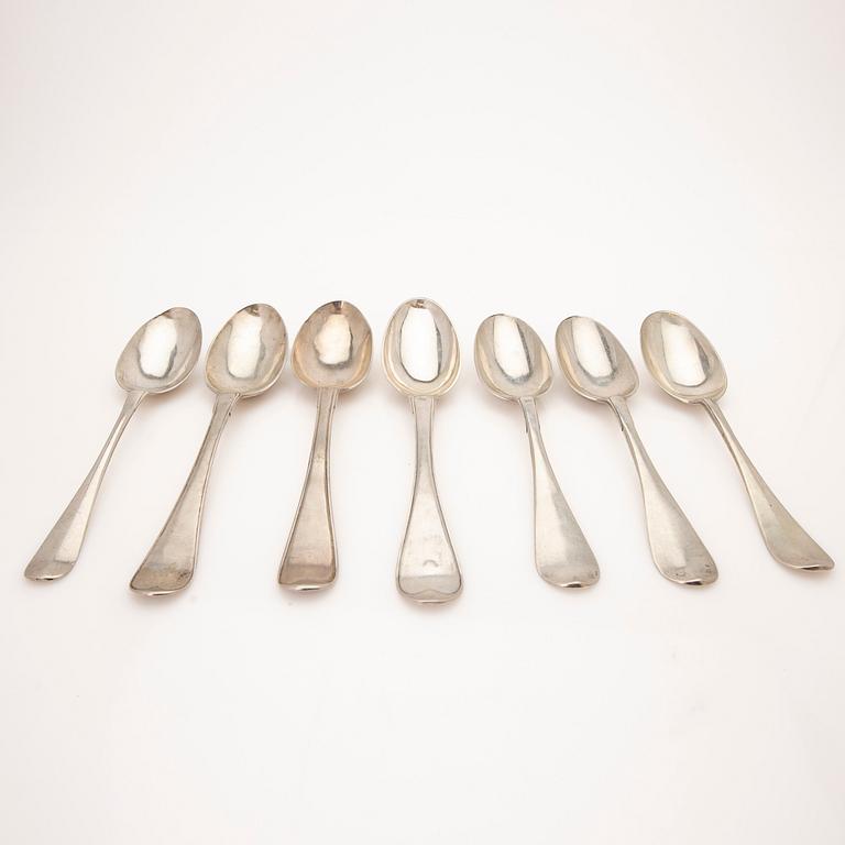 Collection of tablespoons, 28 pieces, silver, by 9 different master silversmiths, Kristianstad, 18th/19th century.