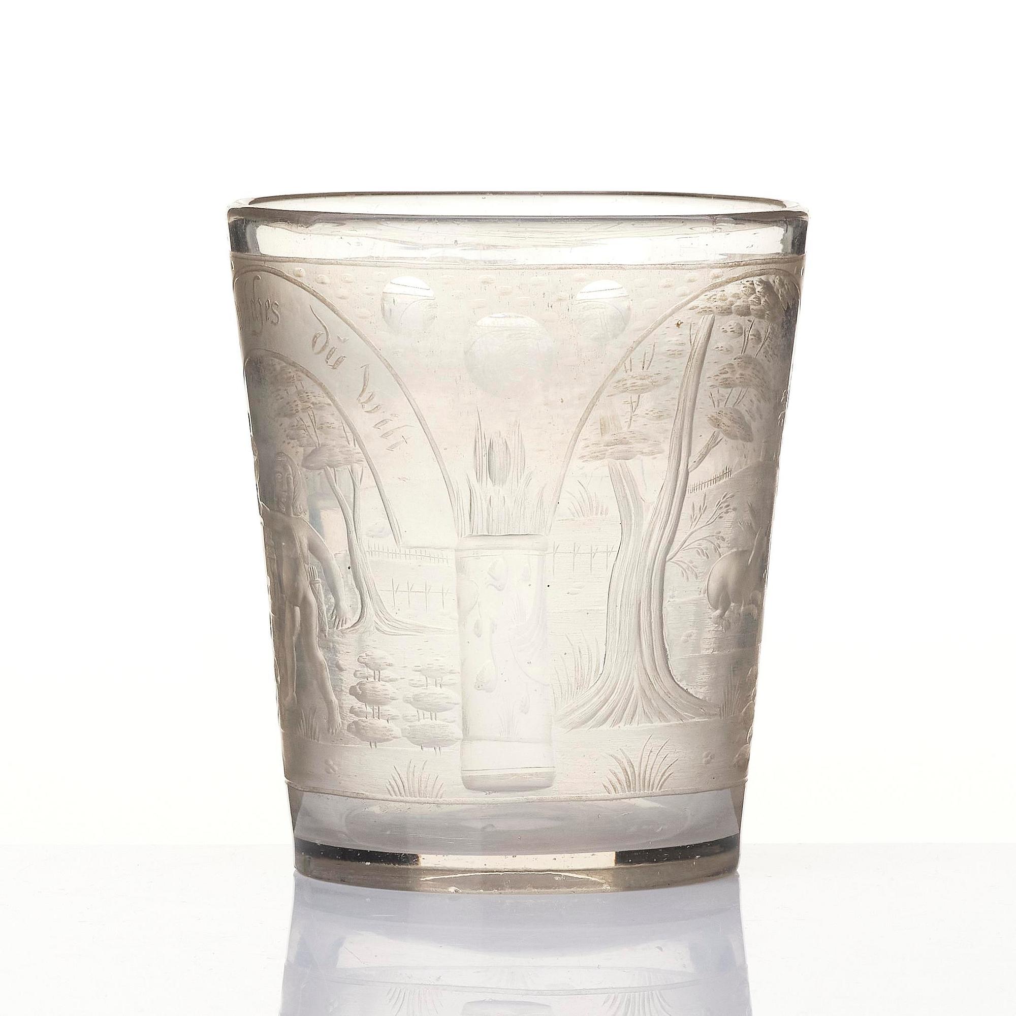 A Bohemian cut and engraved glass beaker, 18th century.