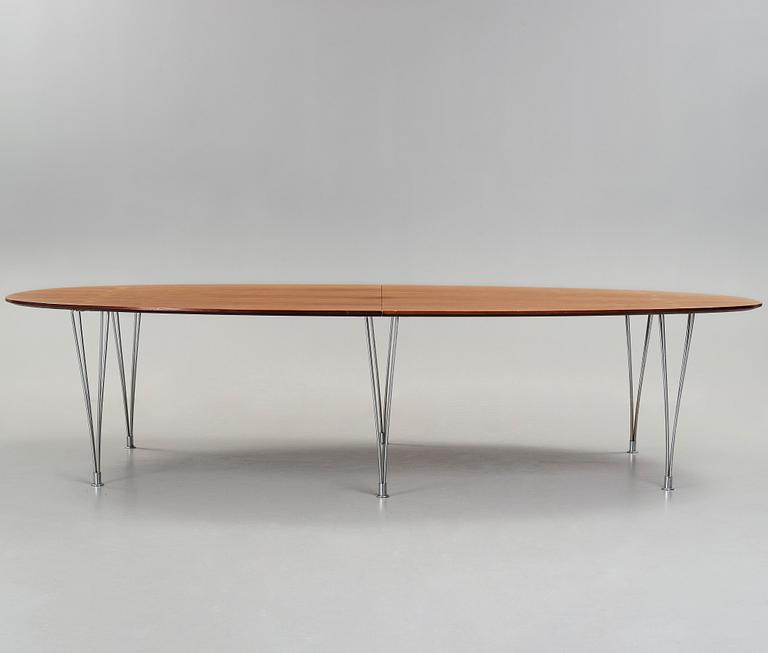 A Bruno Mathsson & Piet Hein 'Superellips' rosewood and steel dining table, by Källemo, Vaggeryd, Sweden 1960's.