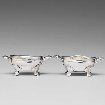 172. A mached pair of Swedish Rococo parcel-gilt silver salt-cellars, mark of Johan Bergengren, Kristianstad 1777 and 1780.