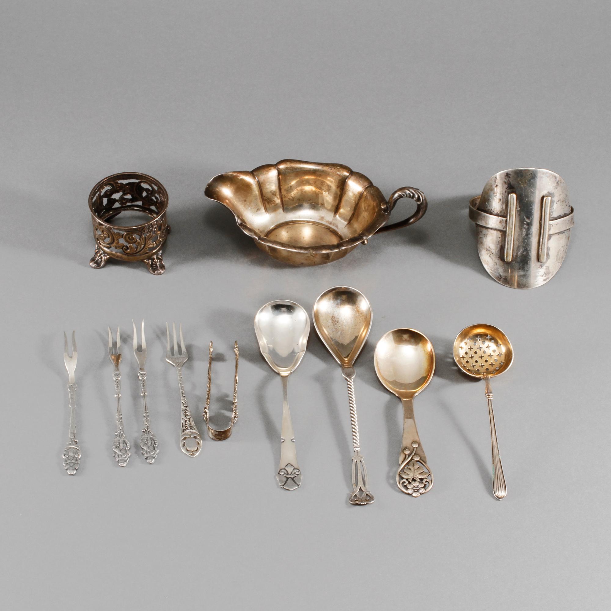 PARTI SILVER, 12 delar, bl a Danmark, 1900-talets första hälft/mitt, vikt 350 g.