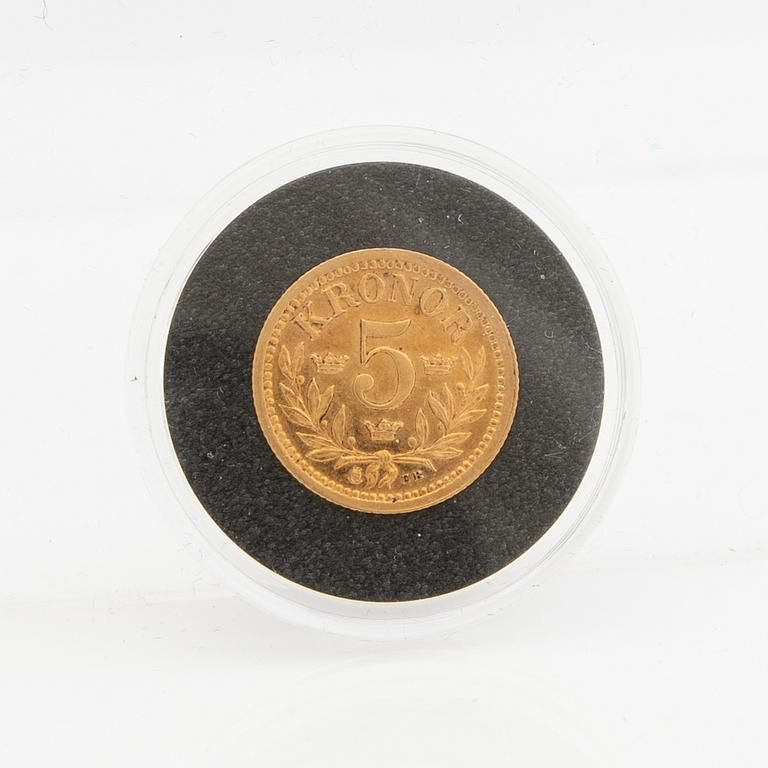 Guldmynt Sverige, Oscar II 5 kr, 1883.