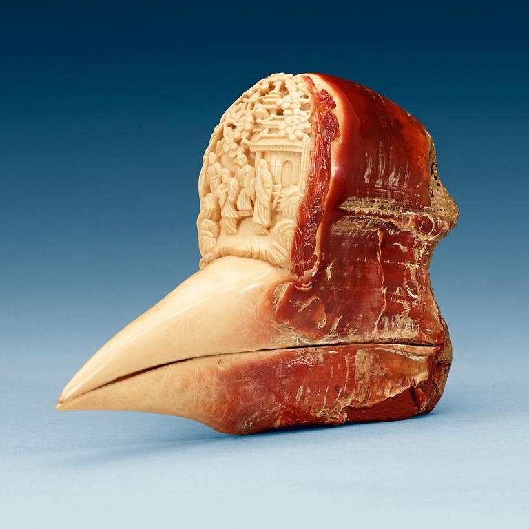 A carved Hornbill skull, Qing dynasty, 19th Century.