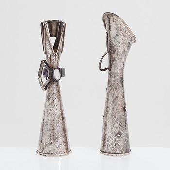 A silver vase and candlestick, Pirkan-Kulta, Tampere, Finland 1961 and 1960.