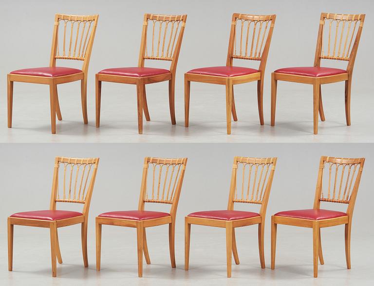 Josef Frank, A set of eight Josef frank walnut and rattan chairs, Svenskt Tenn, model 1165.