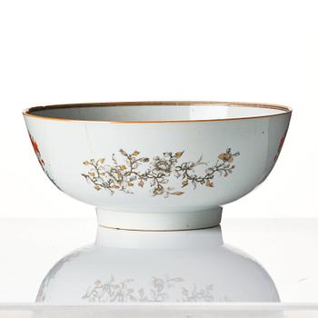 A famille rose and grisaille armorial punch bowl, Qing dynasty, 18th century.